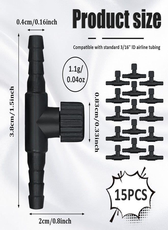 SNIRFAQM 15 Pcs Aquarium Air Control Valves for 3/16" (4mm) ID Airline Tubing Adjustable Black Plastic T Shaped Single Way Air Flow Regulator Air Pump Accessories for Fish Tank - Image 2